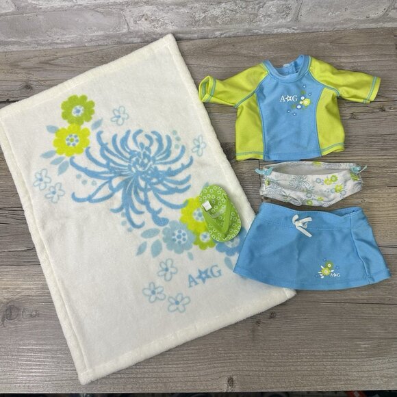American Girl, 2 in 1 Surf Swimsuit, Blue & Green, Towel PARTIAL SET READ 3191 - Picture 1 of 2